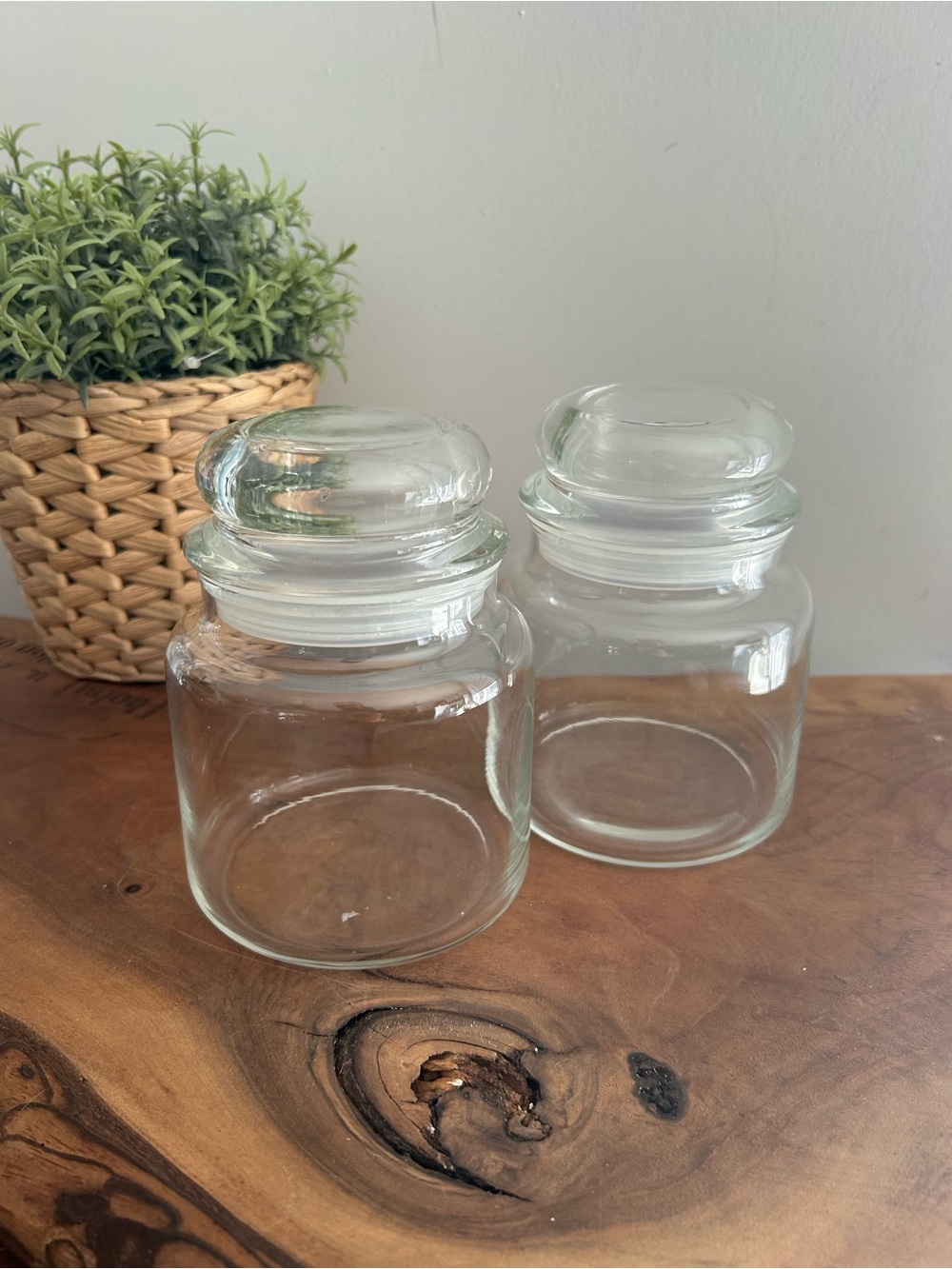 Clear Glass Storage Jars with Dome Lids - Set of 2 apothecary 5”H